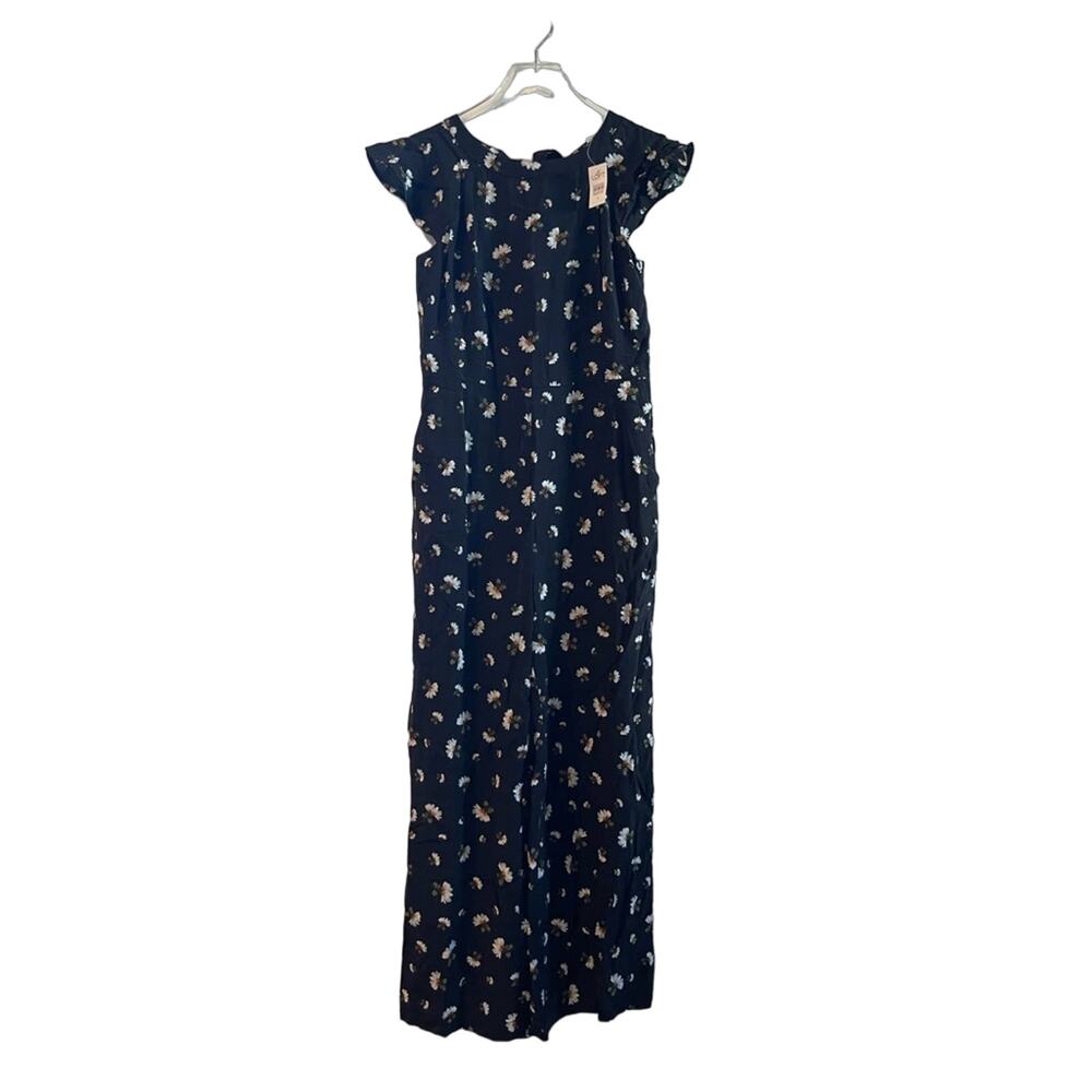LOFT ANN TAYLOR Jumpsuit Size 0 NWT Romper Floral Tie Back Black Summer Wedding - Picture 6 of 14